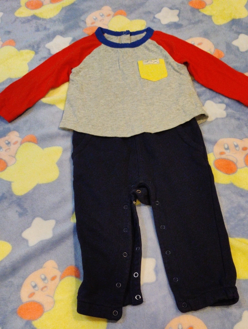 Baby Two-Tone Raglan Jumpsuit with Yellow Pocket